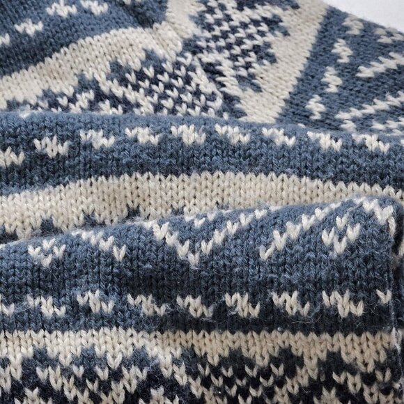 Over Pull Scandinavian Pattern Cardigan Womens L Blue White LS Cottage Lagenlook - Picture 11 of 14